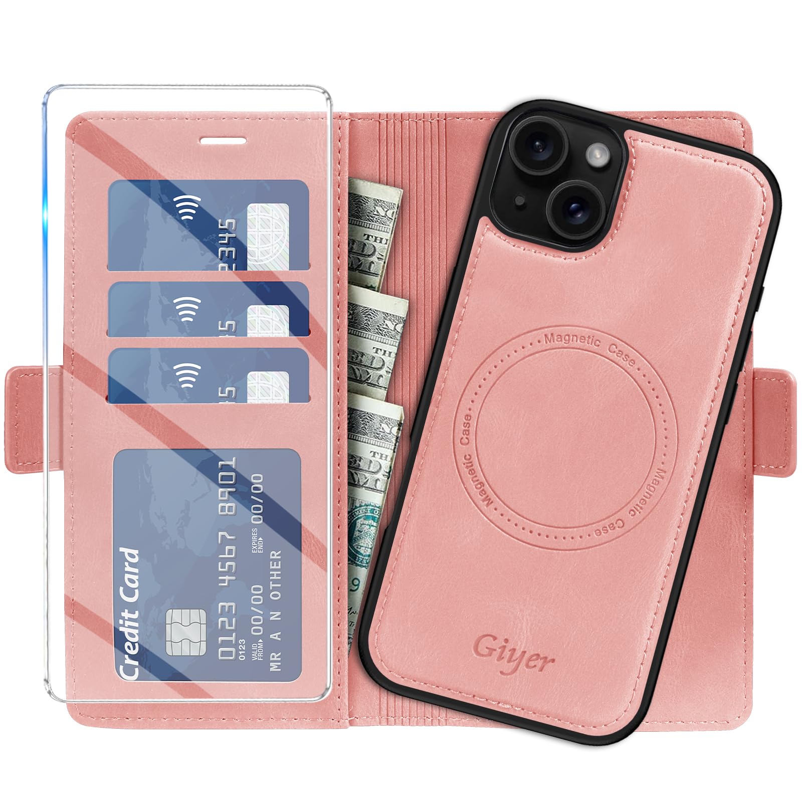 Giyer Handyhülle für iPhone XR/11/12/13/14/15/16/17/Pro/Pro Max Hülle mit Schutzfolie,2 in 1 Abnehmbare