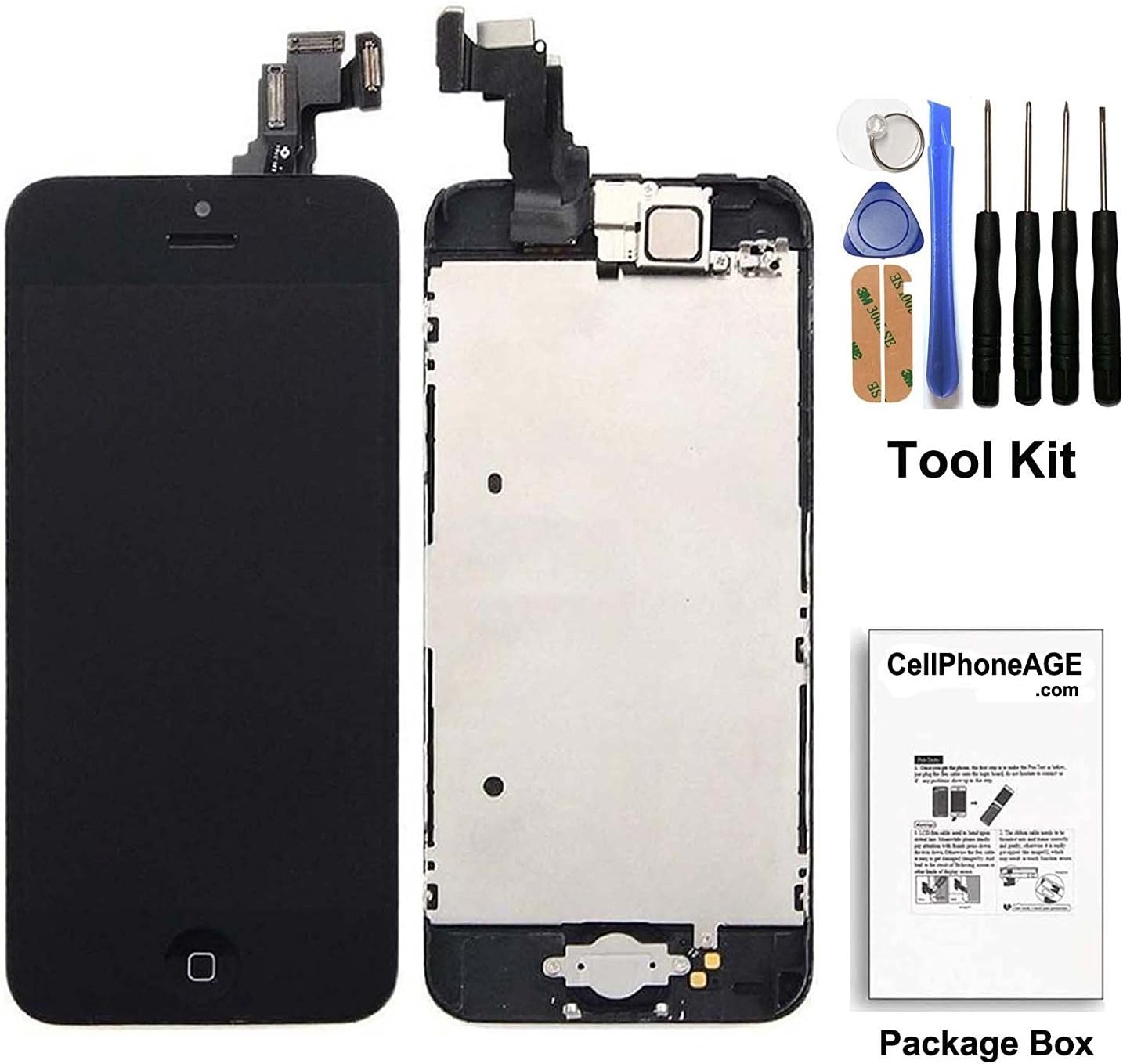 for iPhone 5C New LCD Screen Replacement with Home Button and Camera Spare Parts Black Full Set with Frame Digitizer Diplay Assembly Replacement + Free Repair Tool Kits (Black.)