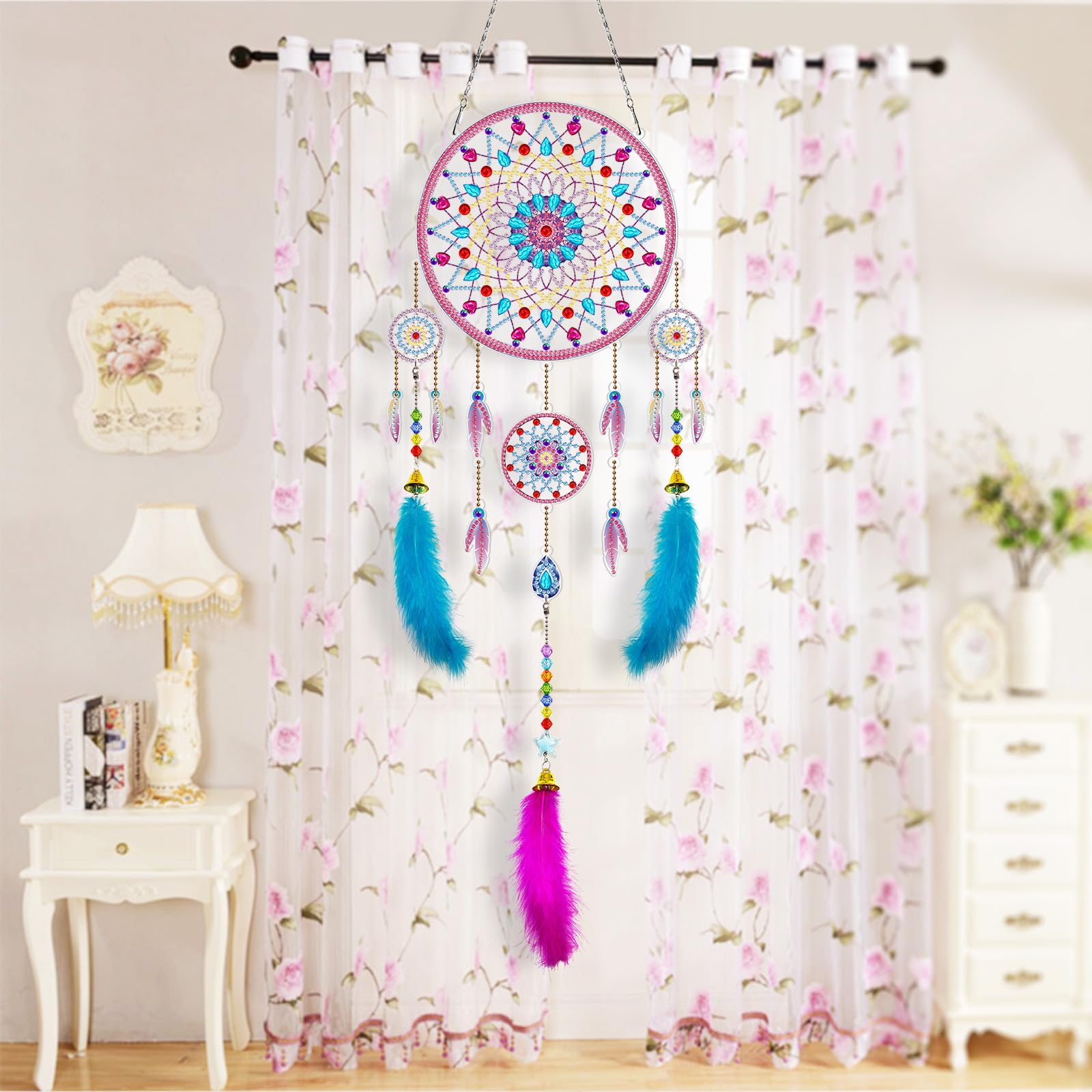 DIY Diamond Painting Wind Chime, DIY Diamond Painting Suncatcher Art Kits Double Sided Hanging Diamond Painting Wind Chimes for Home Wall Garden (Style 5)