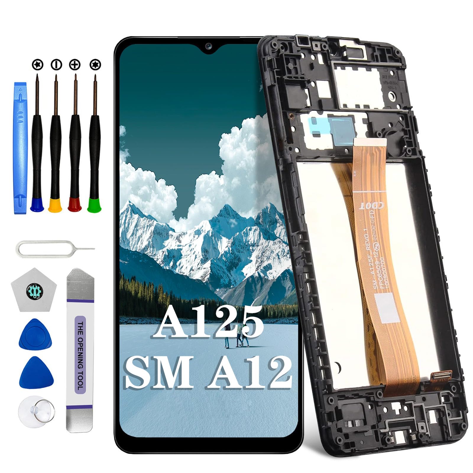 DTD Screen Replacement for Samsung Galaxy A12 SM-A125F 6.5'' LCD Touch Screen Digitizer Full Assembly with Frame Tools