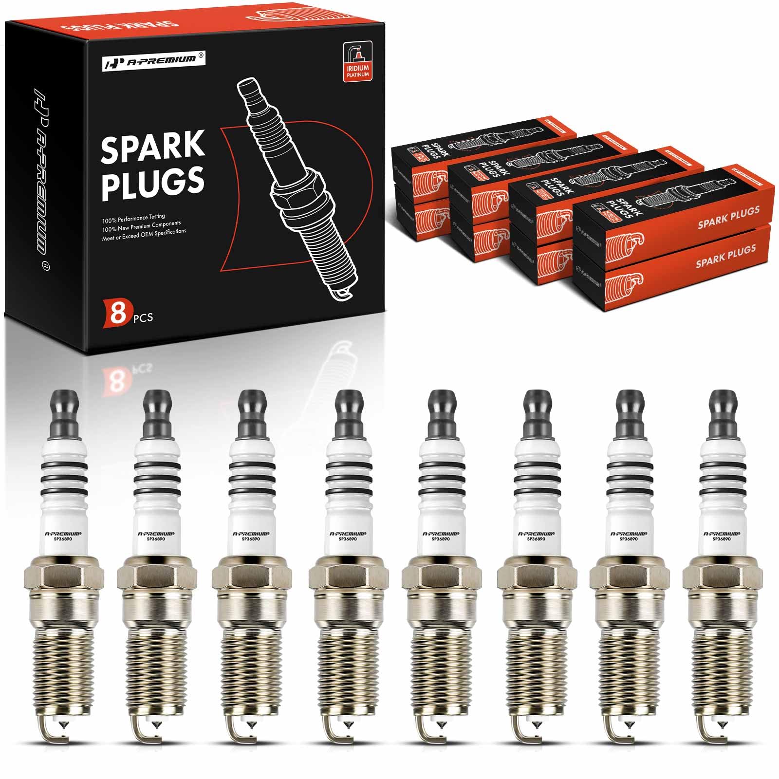 A-Premium Iridium Platinum Spark Plugs Compatible with Ford F-150, F-150 Heritage, Mustang, Crown Victoria, GT & Chevrolet Camaro, Corvette & Cadillac CTS & Lincoln Town Car & Mercury, Pack of 8
