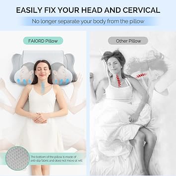 Cervical Pillow for Neck Pain Relief - Cooling Ergonomic Dual-Sided Orthopedic Neck Pillow with Ice Silk Pillowcase, Breathable Memory Foam Contour Pillow for Side, Back, Stomach Sleepers