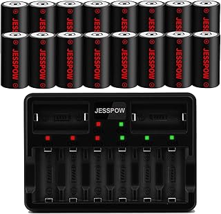 CR123A Rechargeable Batteries for Arlo, CR123A Lithium Batteries 3.7V for Arlo Cameras (VMC3030/VMK3200/VMS3330/3430/3530), Flashlight, CR123A Battery 16Pack with Charger