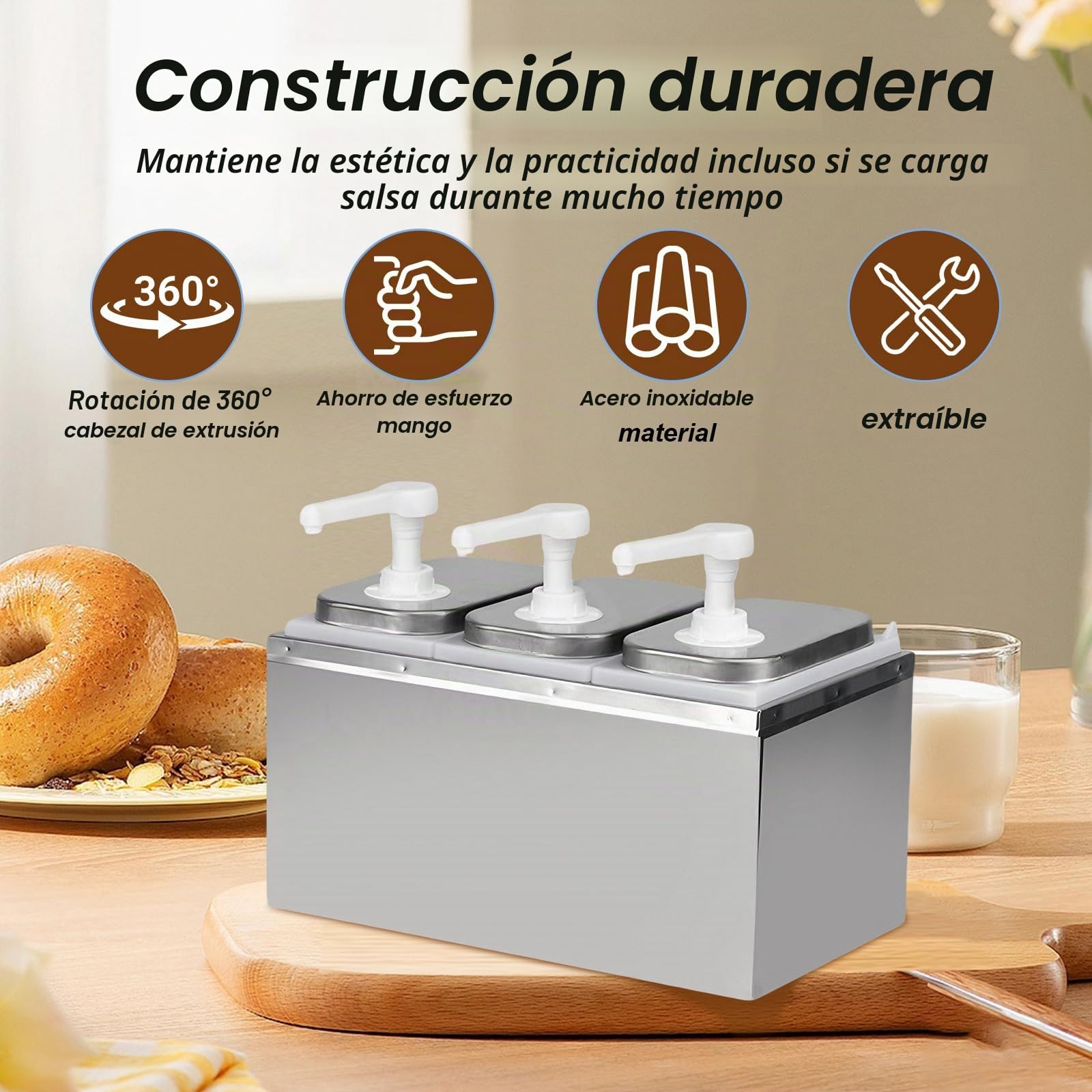 Dispensador de salsa de 6L, dispensador de salsa de acero inoxidable 304, 10cc por carrera de la bomba, dispensador de salsa para ketchup, mayonesa, salsa de carne, jarabe de postre, vinagre, aceite