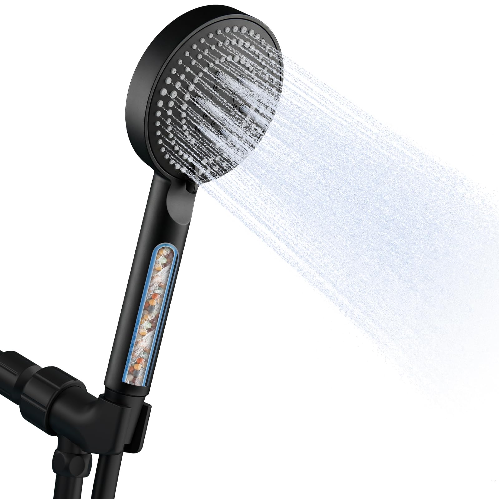 OFFO Filtered Shower Head with Handheld, 20 Stage Shower Head with Filters with 1.5m Stainless Steel Hose & Holder, High Pressure 6-Mode to Remove Chlorine, Matte Black