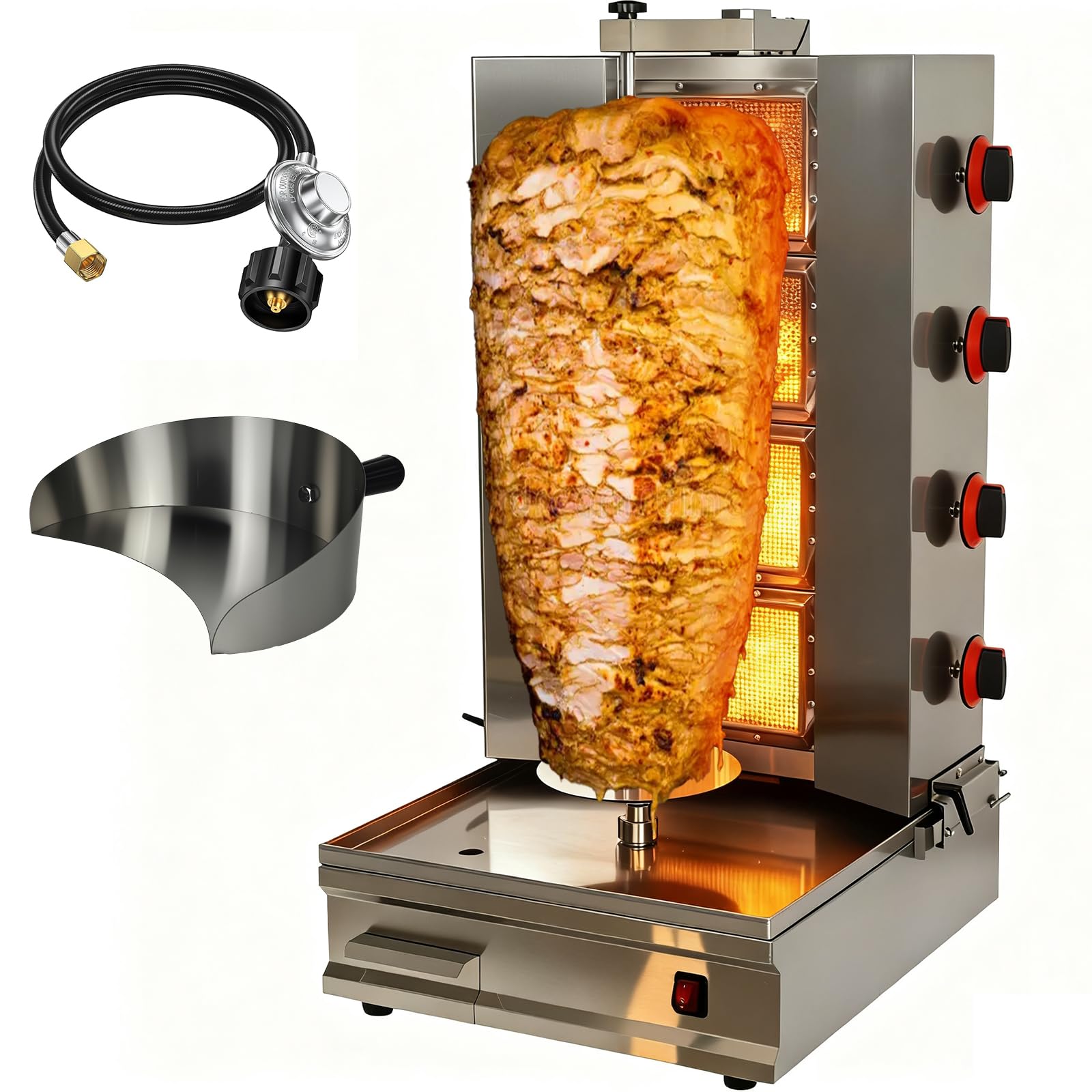 Photo 1 of XHINBWYEK Shawarma Machine Oven Rotisserie Kebab Turkey Infrared Burner, Automatic Rotation and Adjustable Distance, 4 Propane Controls Up to 750°F,Vertical Skewers, Stainless Steel