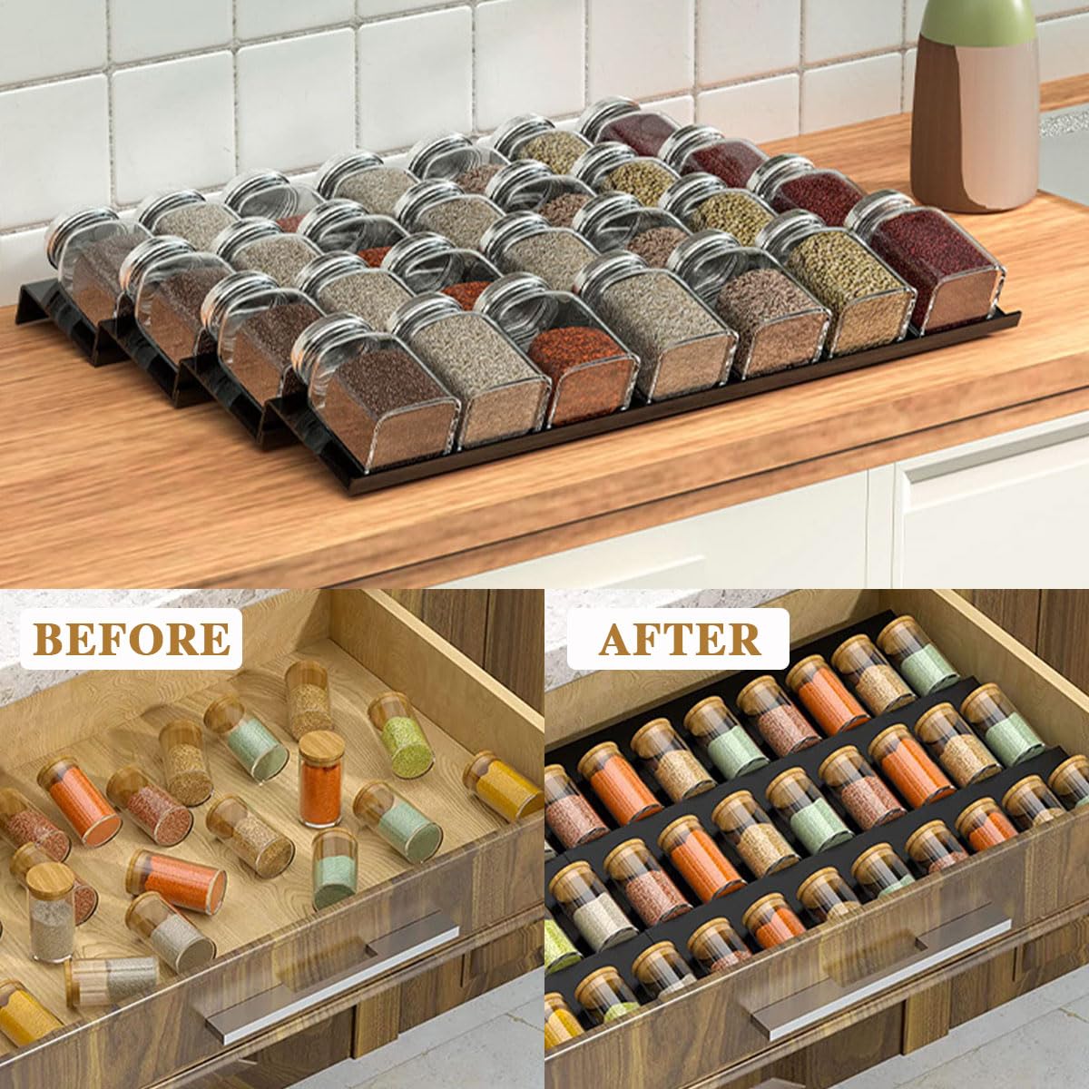 Organisateur De Cuisine À 2 Niveaux Rangement Tiroir Organisateur, Porte-Épices, Panier