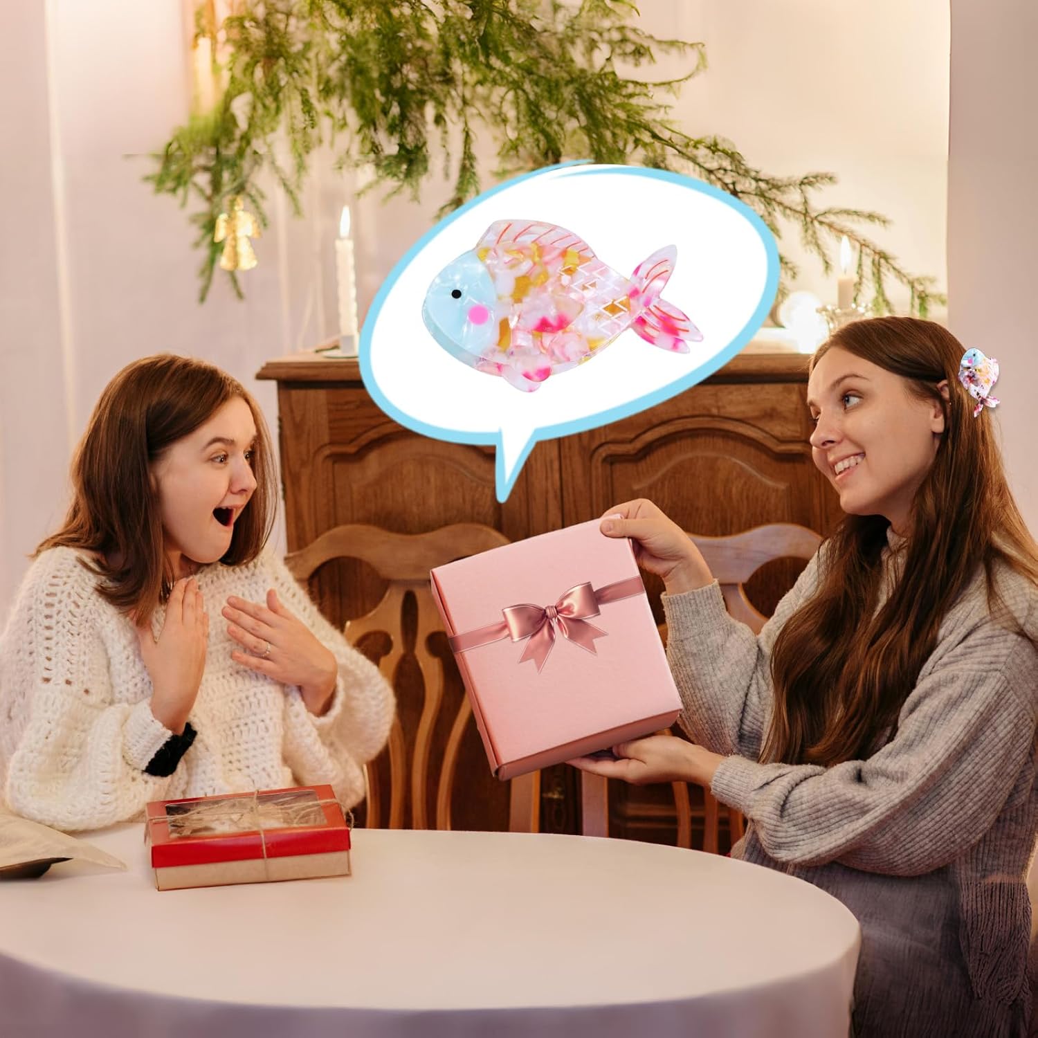 3PCS Cute Fish Hair Claw Clips for Women, Acetate Non-Slip Hair Clips, Pink Hair Accessories for Thick & Thin Hair