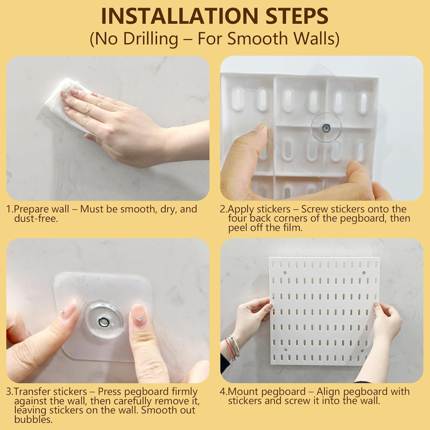 Peg Board,Plastic Pegboard Kit, 4 Pack 11x11 inch White Pegboard Panels with 12 Accessories - Modular Wall Peg Boards Organizer for Garage, Craft Room, Office, Kitchen