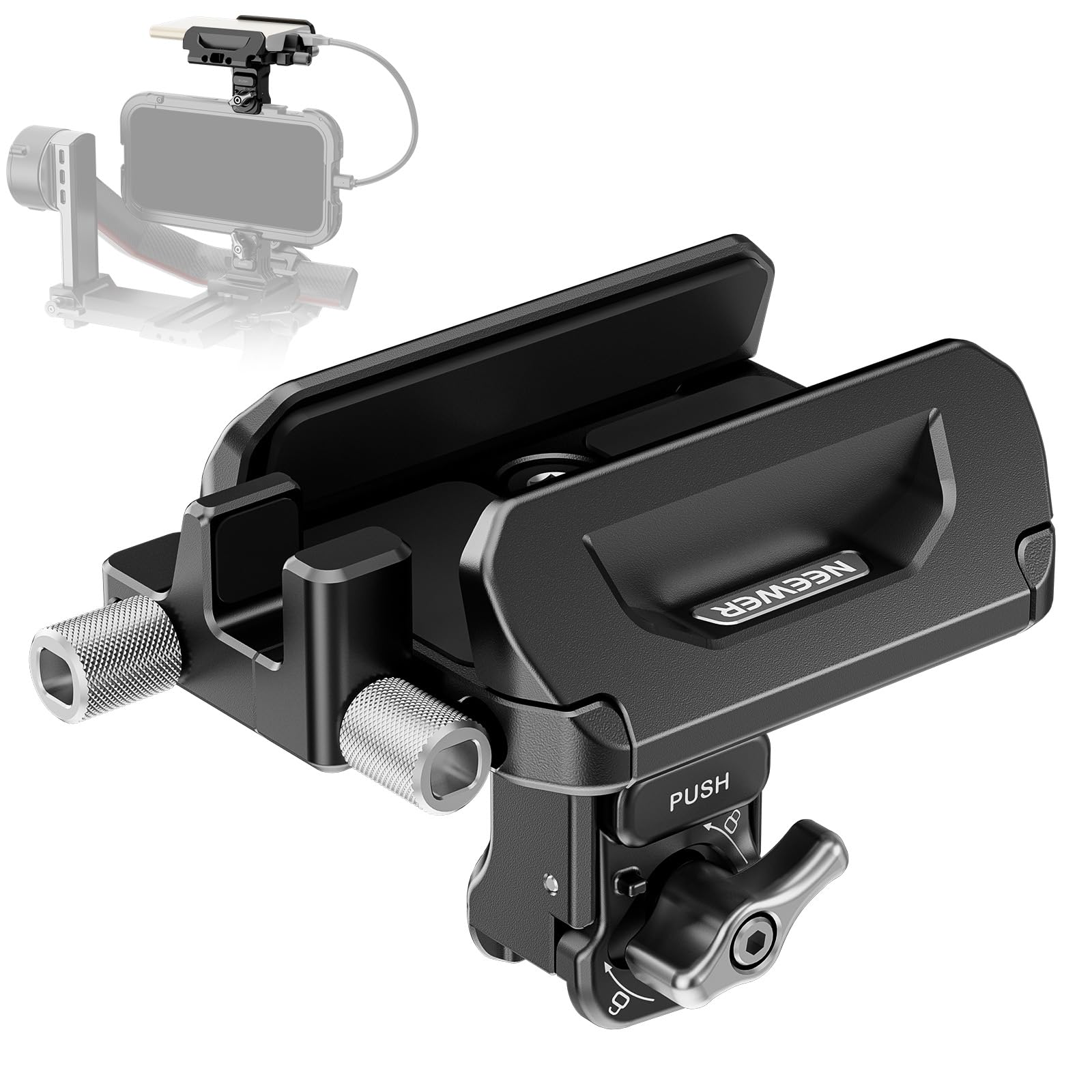 NEEWER SSD Halterung 40-65mm, Schnellverschluss, SSD Halter mit Kabelklemme, kompatibel mit SmallRig Handy Käfig für iPhone 16 Pro Max 15 Pro Max Samsung S24 Ultra T9 T7 T5 SanDisk, PA065