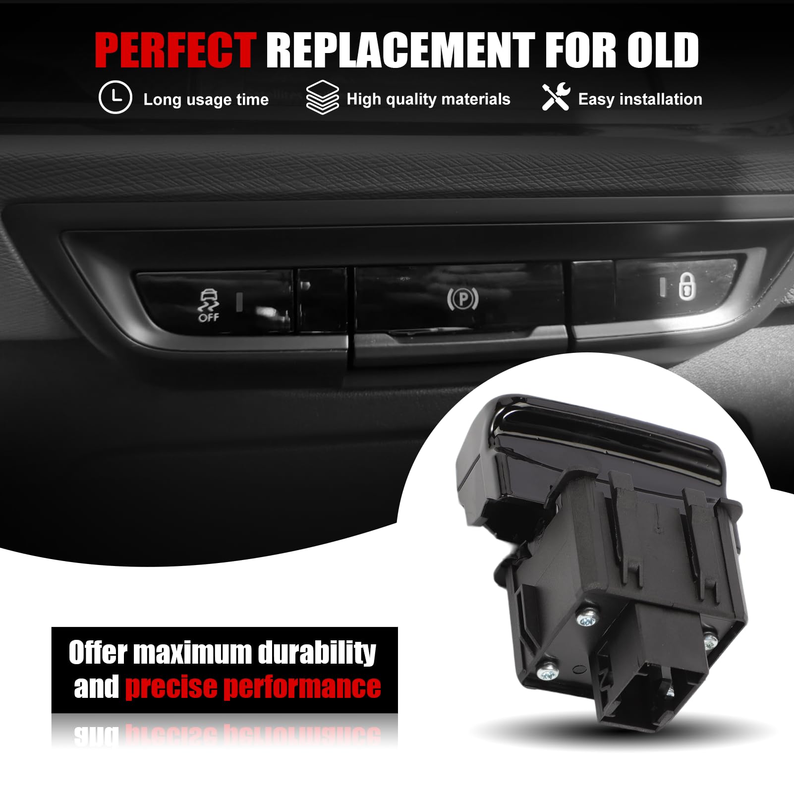 FineBoing Interruttore Freno A Mano Interruttore di Parcheggio Elettronico Pulsante Luminoso nero 470703 Per P-eugeot 3008 5008 Citr0en C4 (Nero Brillante)