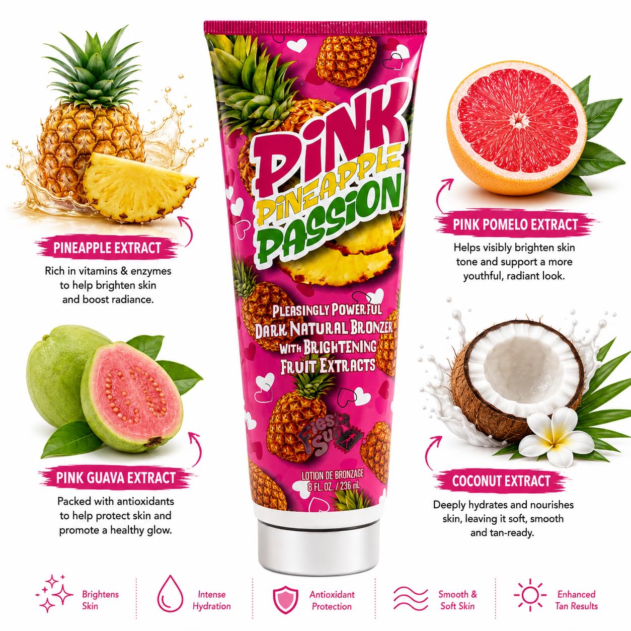 Fiesta Sun Pink Pineapple Passion Powerful Dark Natural Bronzer 8oz