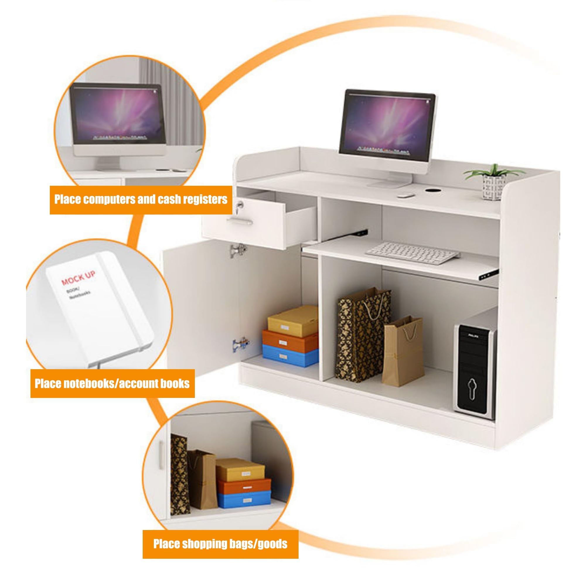 Mostrador de recepción de recepción, mostrador de recepción de cajero moderno de oficina, mostrador minorista para caja, mostrador de bienvenida moderno para vestíbulo, oficina, salón de belleza(Wit,1