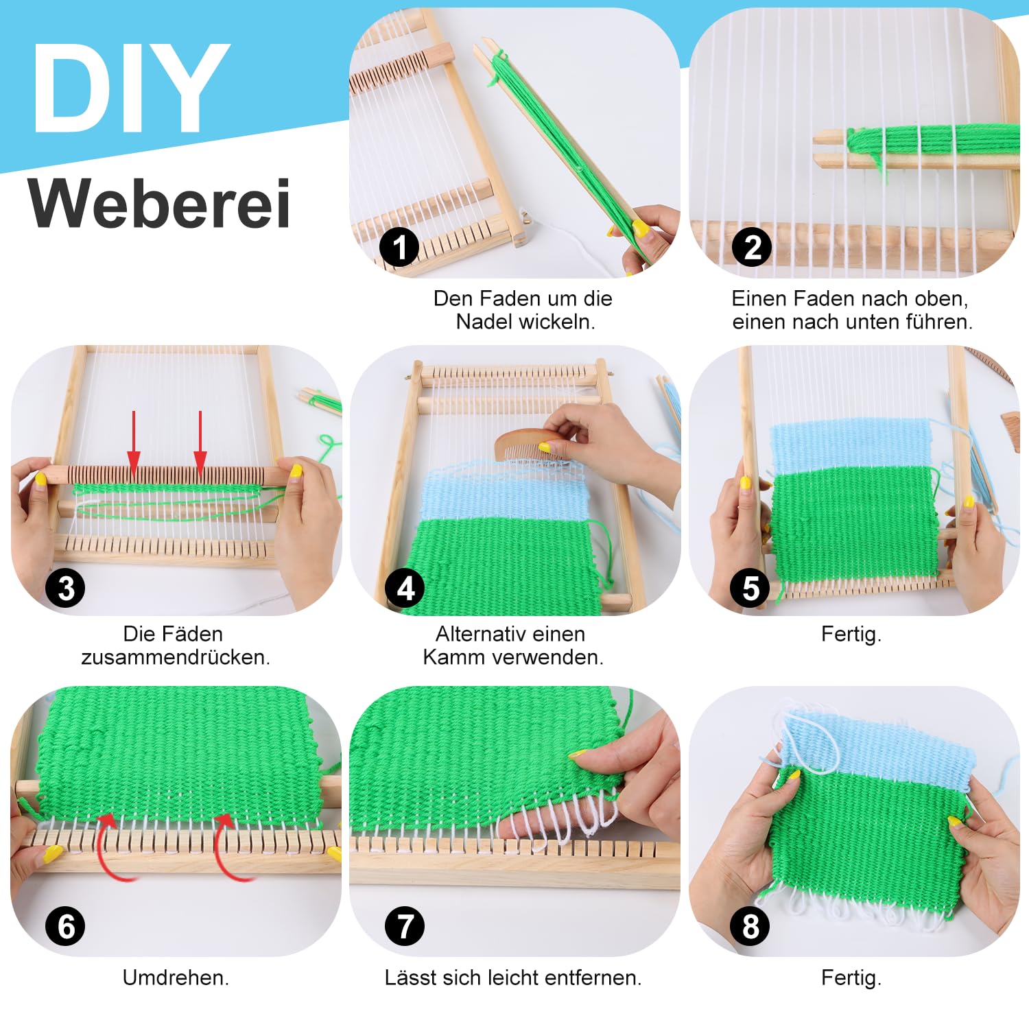 BSTDAYEVER Telaio per Tessitura in Legno Telaio per Bambini Telaioi per Tessitura a Cornice 28x38cm Craft Telaioi per Tessiture Quadrato Contiene 12 Colori di Filato per Principianti e Bambini