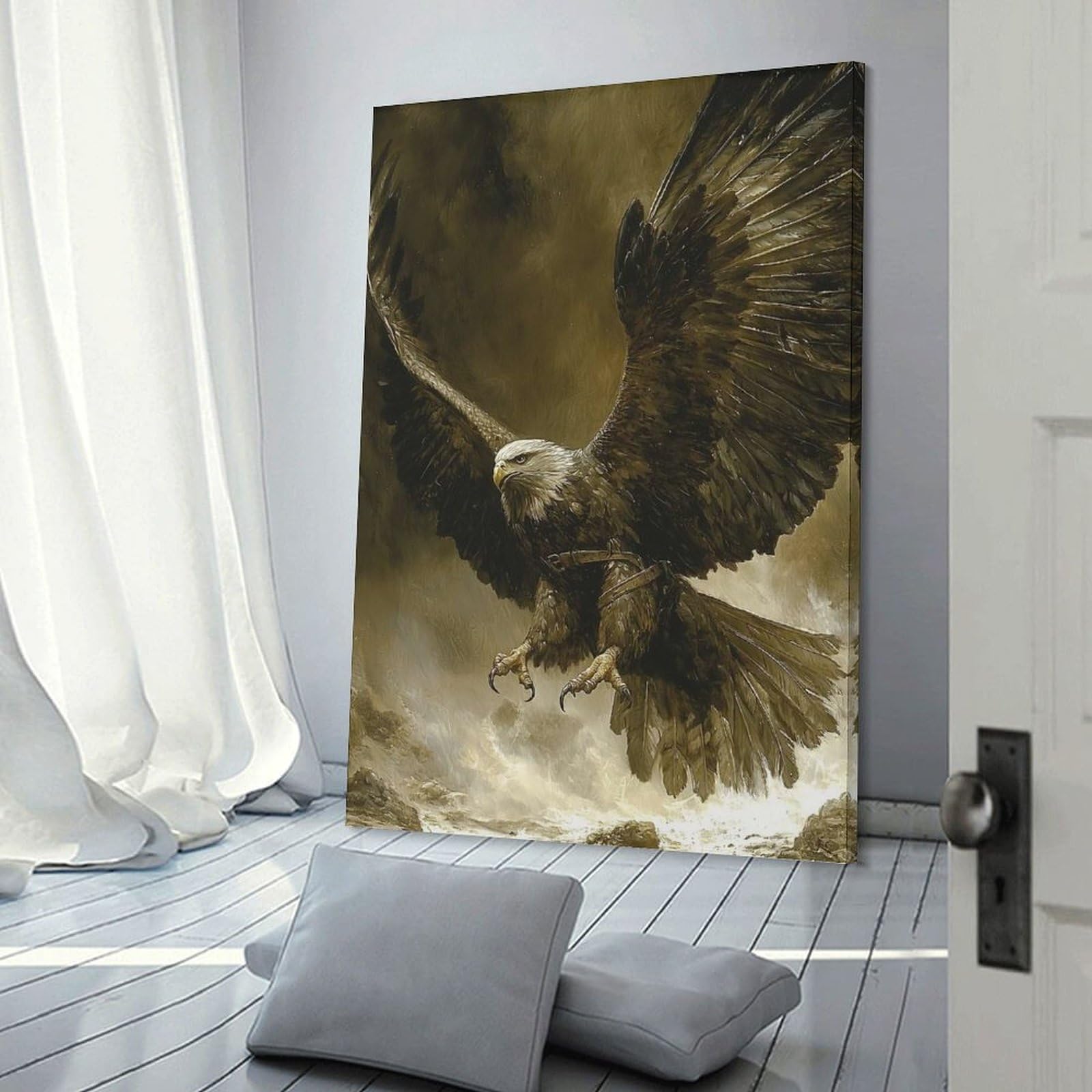 Junmoney Frame-Style-2 Decorative Wall Artwork Majestic Eagle In Flight, 20X30inch(50X75cm), For Contemporary Homes, Apartments Or Offices, An Easy Choice For New Home Styling