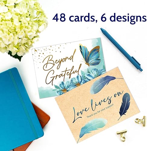 Miniatura 2 de T MARIE 48 tarjetas de agradecimiento funerarias de lámina dorada, diseños de estilo rústico de 4.5 x 6.25 pulgadas, notas de agradecimiento a