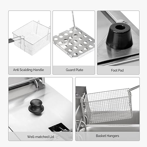 Miniatura 6 de Bonnlo Freidora eléctrica, 22.8QT21.6L Daul Tank Freidora de encimera con canasta, tapa, freidora comercial con control de temperatura, tanque de