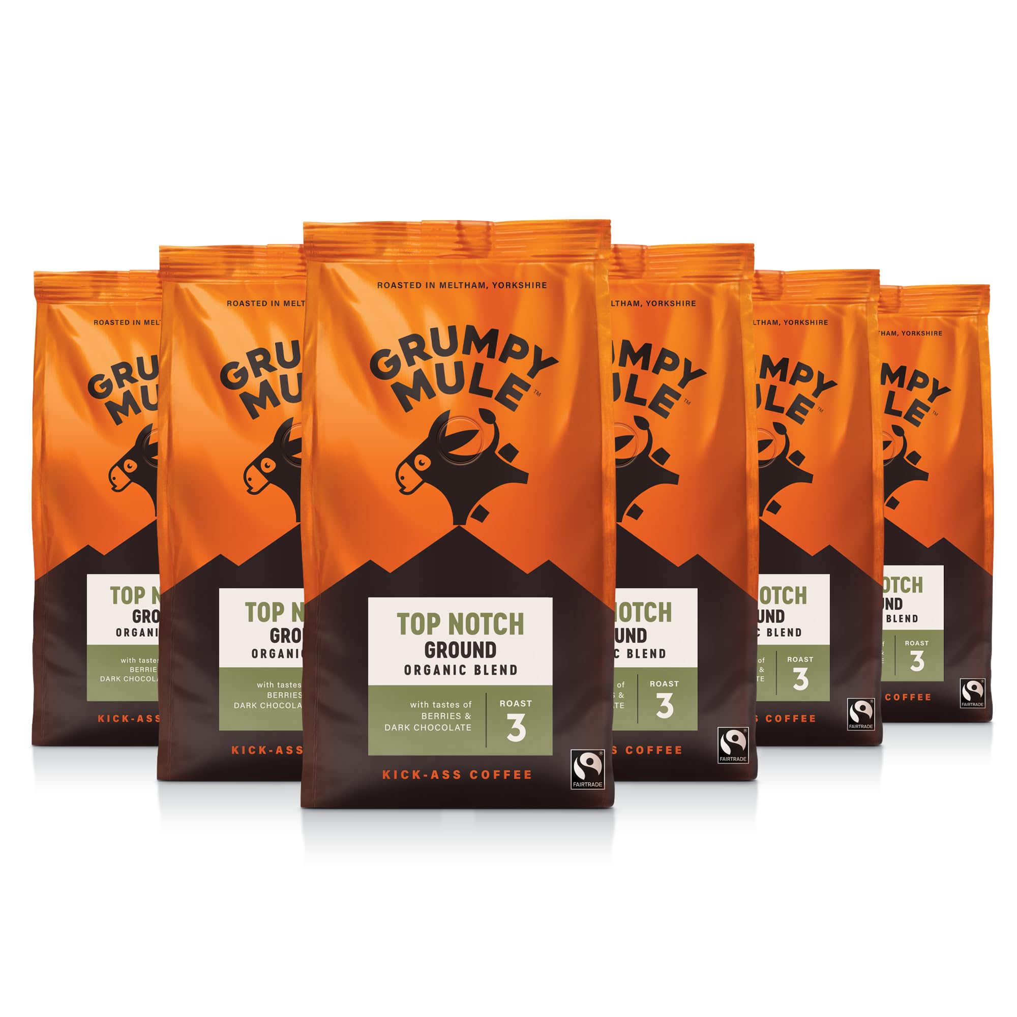 Grumpy Mule Top Notch Organic Blend Ground Coffee with notes of Berries and Dark Chocolate 200g (Pack of 6 - Total 1.2kg)EU OrganicFairtrade InternationalFairtrade InternationalFairtrade InternationalFairtrade International