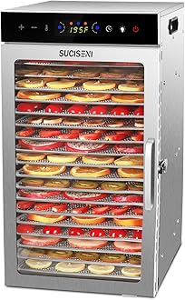 SUCISENI Food Dehydrator Machine 1000W 18 Trays Stainless Steel Commercial Food Dehydrated Dryer with 24H Timer Touch-Control LED Display, Compact Size for Home Jerky Herbs Meat Beef Fruit Vegetables