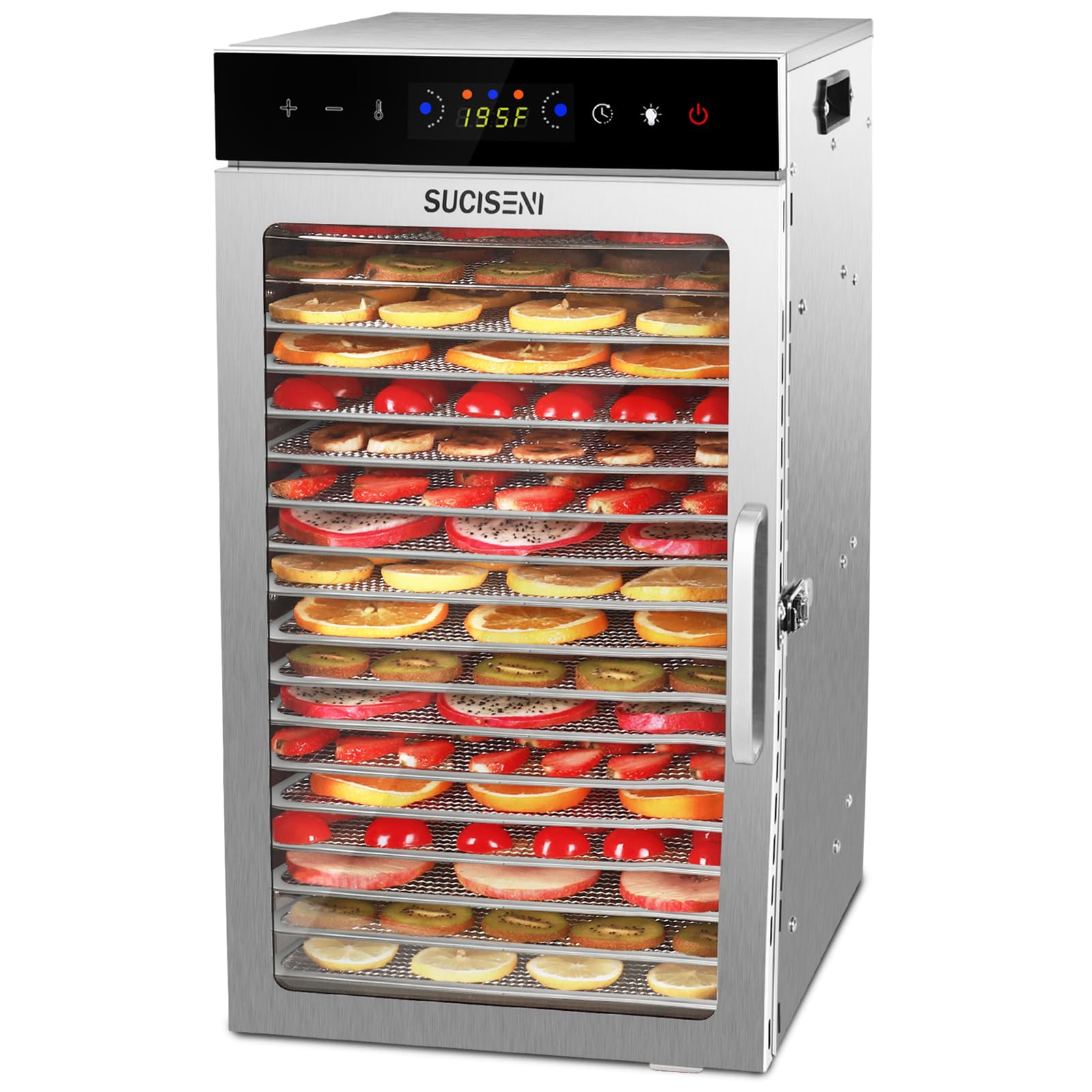 SUCISENI Food Dehydrator Machine 1000W 18 Trays Stainless Steel Commercial Food Dehydrated Dryer with 24H Timer Touch-Control LED Display, Compact Size for Home Jerky Herbs Meat Beef Fruit Vegetables