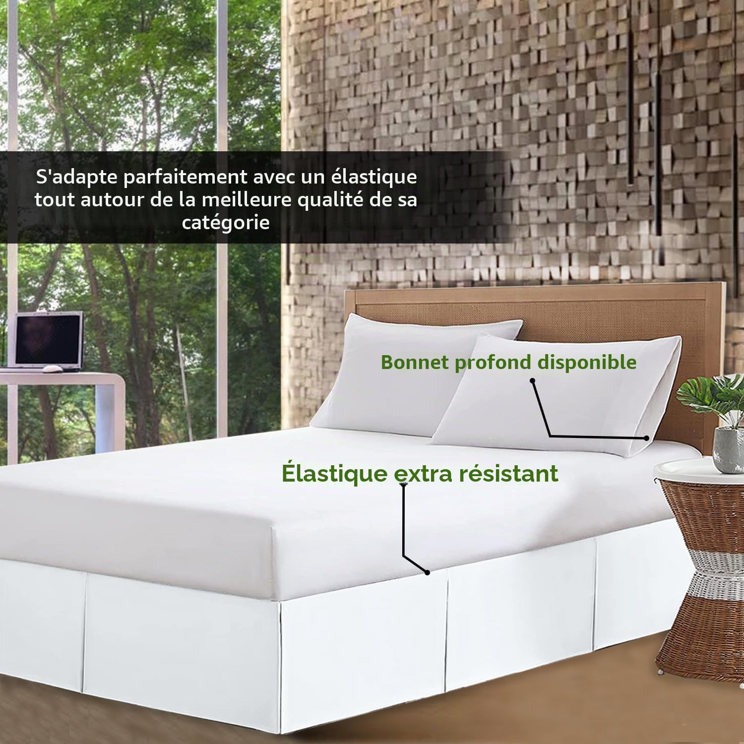 Cache-sommier pour lit super king size - 180 x 200 cm - 40,6 cm de hauteur - Facile à enrouler - Élastique - Doux - 100 % coton - Convient sous le matelas et jusqu'au sol - Blanc
