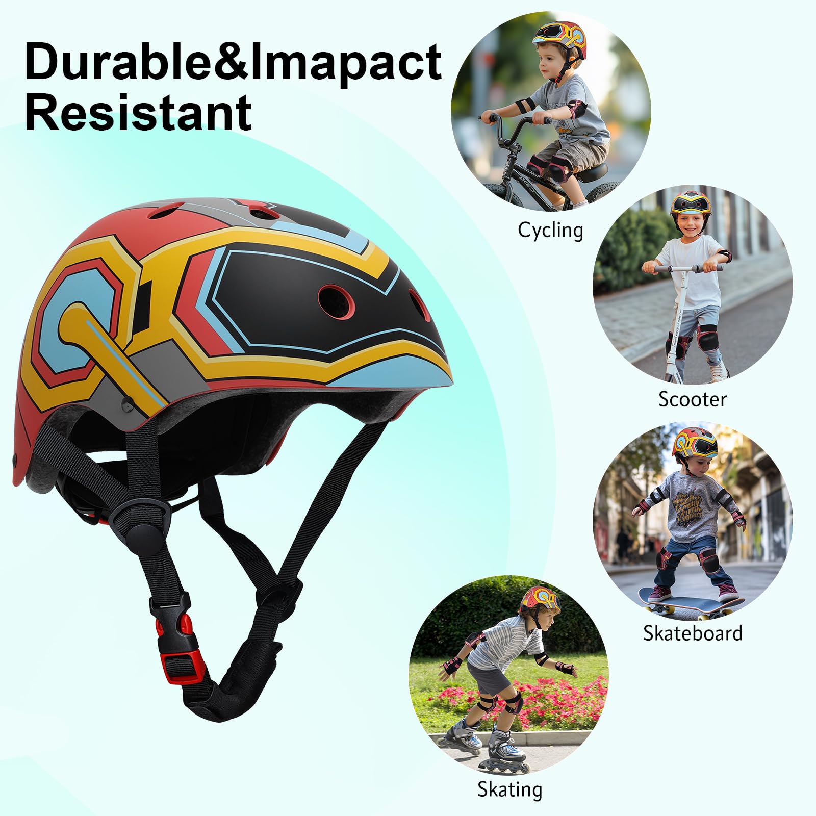 Casco Bicicleta Ajustable Niños 3-8 Años Rodilleras Coderas Muñequeras Protecciones Deportivas