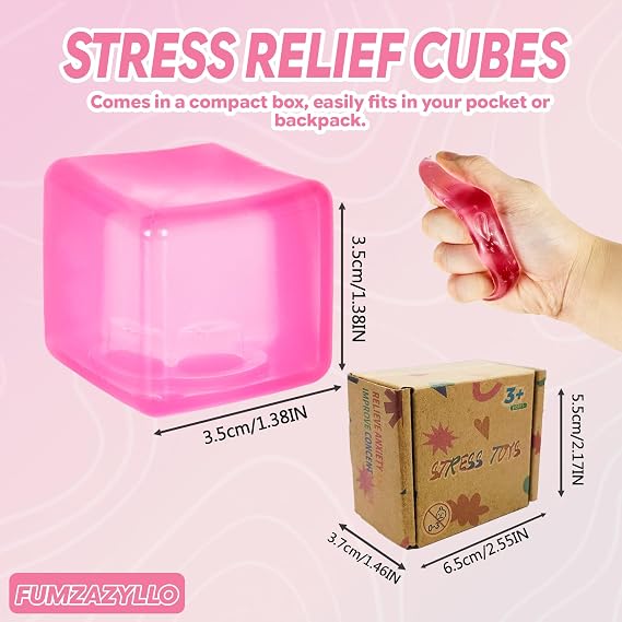 Squeeze Cube Squishy Toy, Stress Relief Fidget Toy Pink 3.5cm