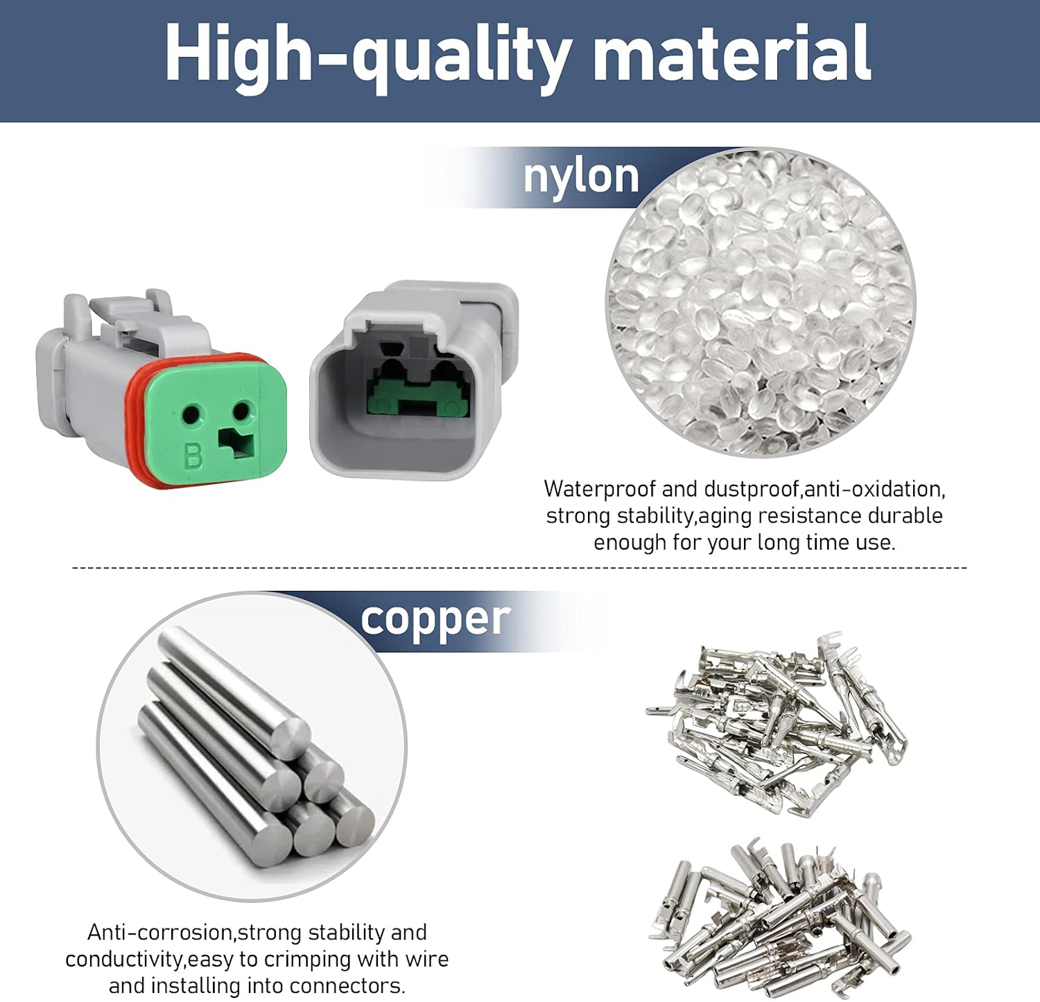 5 Kit 2 Pin Way Deutsch DT Series Connector, 16-20 AWG Waterproof Electrical Wire Plug, DT04-2P DT04-2S DT Kit