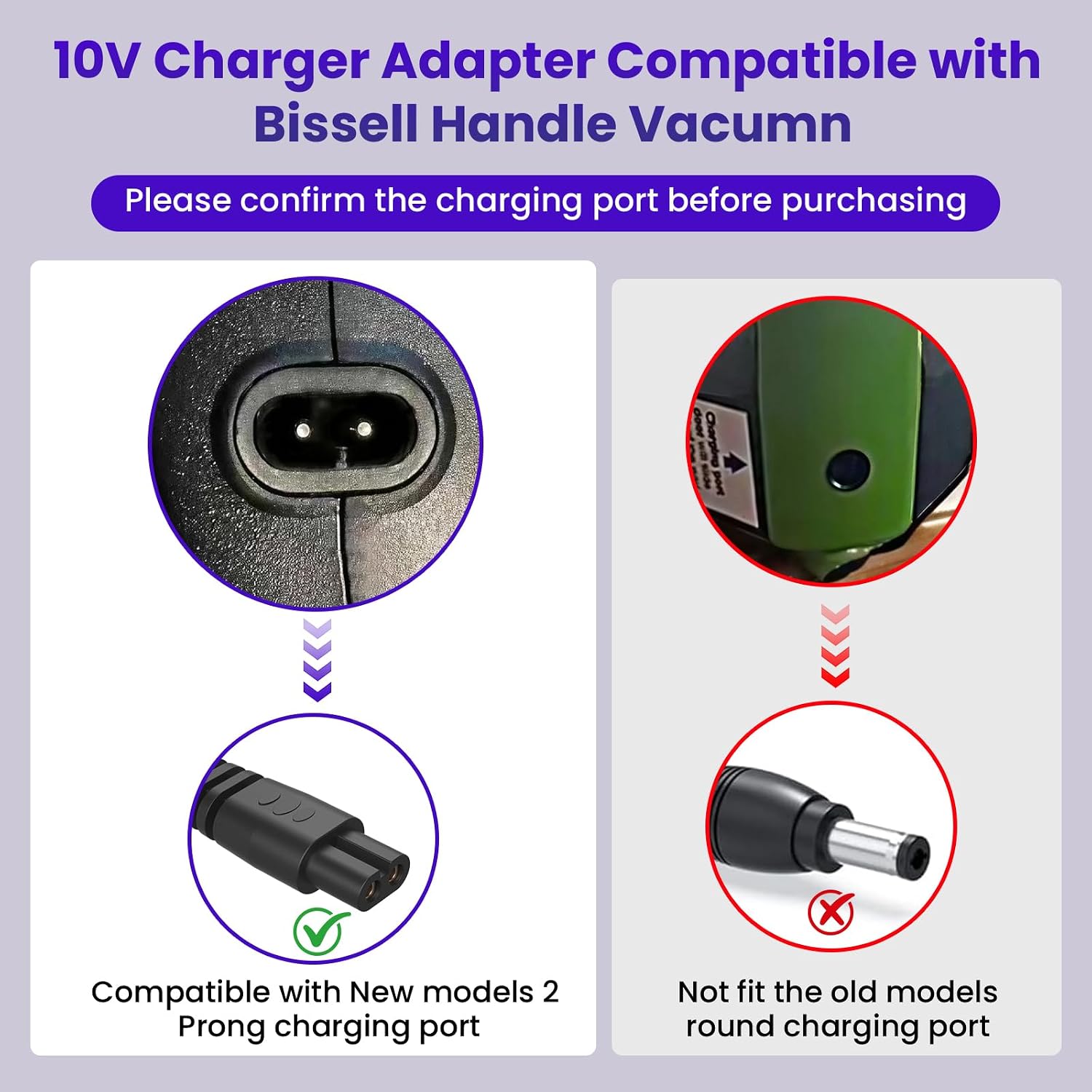Replacement Charger for Bissell Pet Hair Eraser, Charging Power Cord Compatible with Bissell 2390 2390A 23903 2284 2284W 14.4V Lithium Ion Hand Vacuum Power Cord image 3