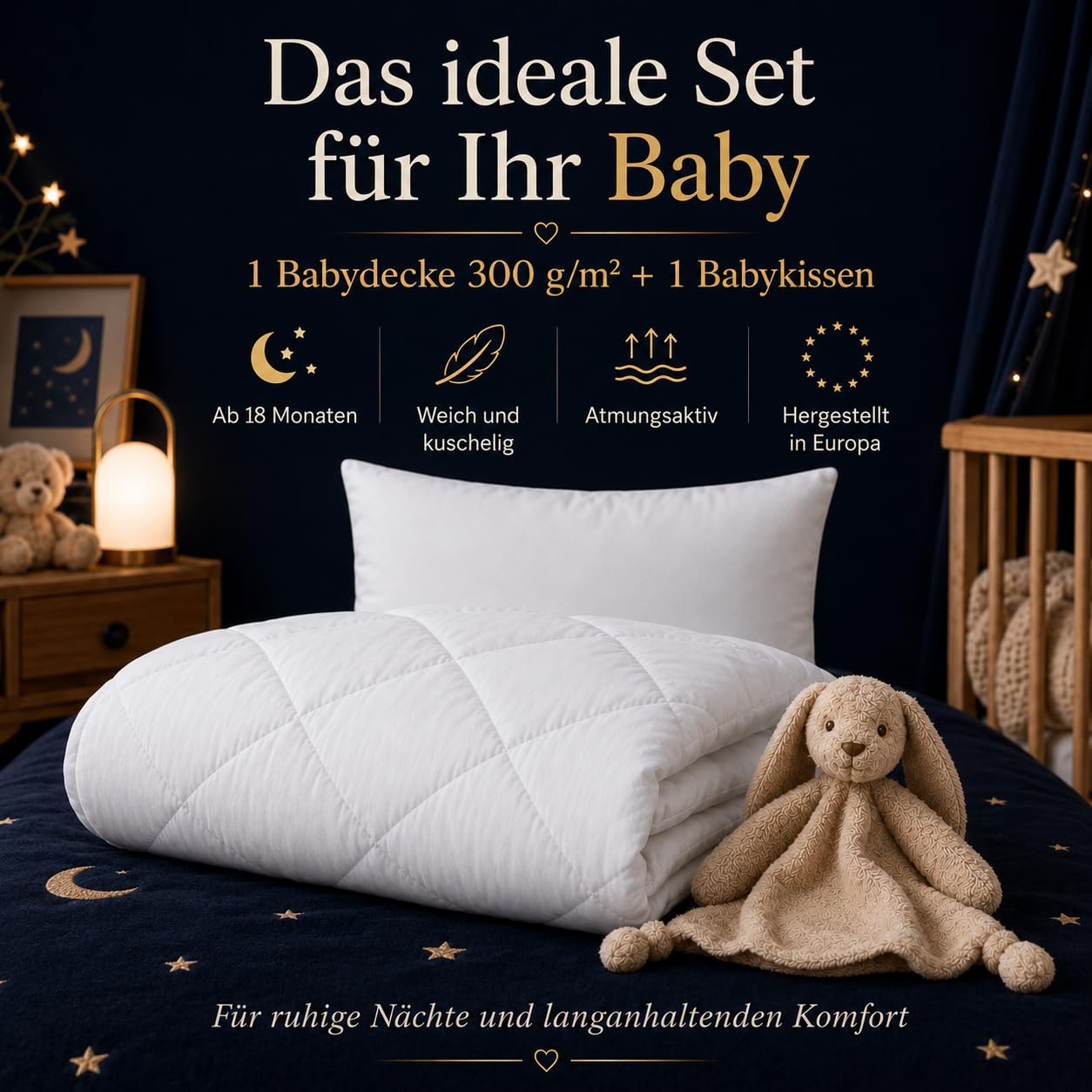 SOHYGGE Kinderbettdecken-Set 100 x 135 + Kissen 35 x 55 cm – für Bett 70 x 140 cm – Ultra Weich – 4 Jahreszeiten – Waschbar bei 60°C – Zertifiziert nach Öko-Tex – Kinderbettwäsche Babybettwäsche