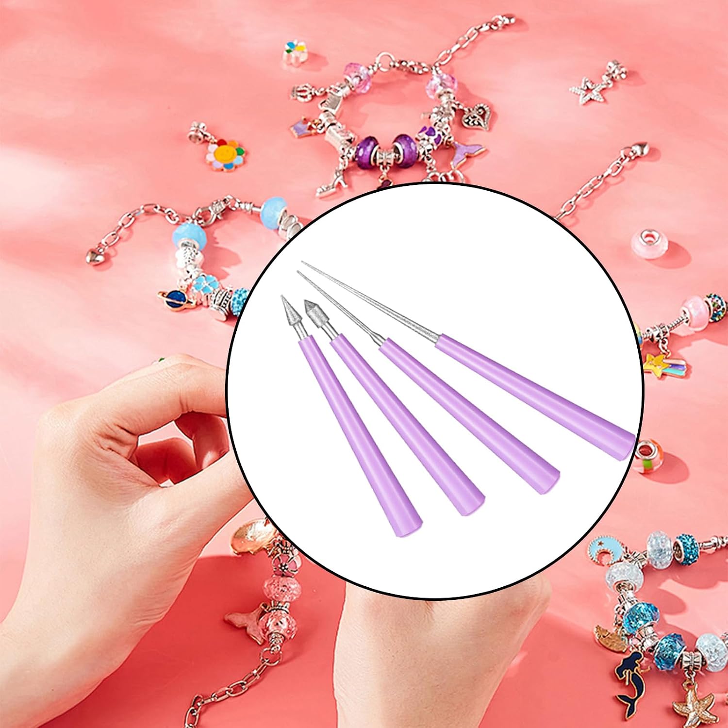 4 PCS Bead Reamer Tool for Jewelry Making - Diamond Tipped Set, Craft Beading Hole Enlarger, Burr Remover, Bead Expander for Glass, Plastic, Metal, Wood, DIY Jewelry Crafting image 3