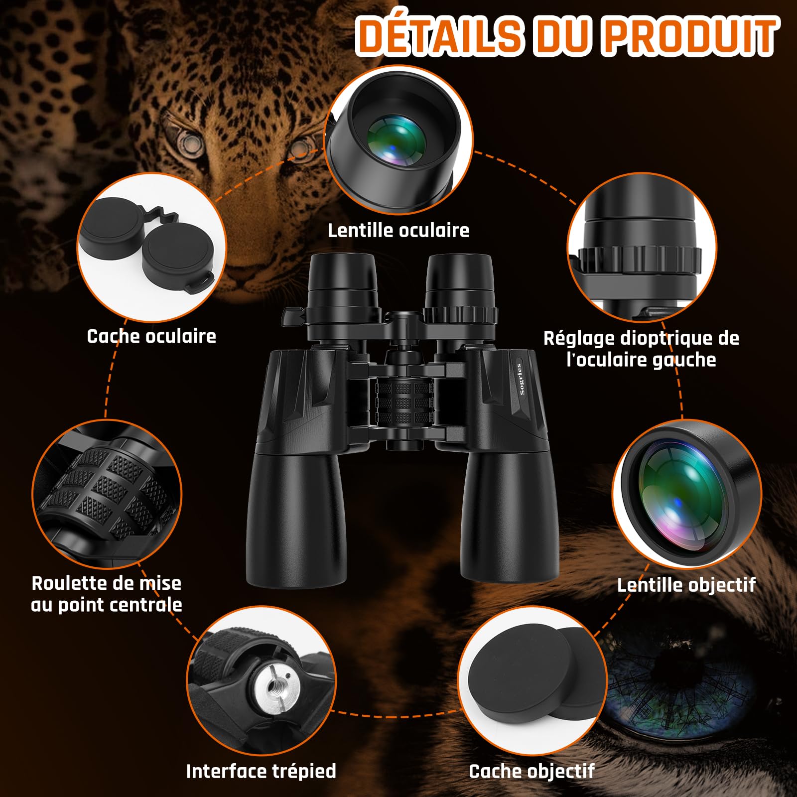Jumelles Zoom 10-30x50 Sogries BAK4 FMC Haute Puissance pour Observation des Oiseaux