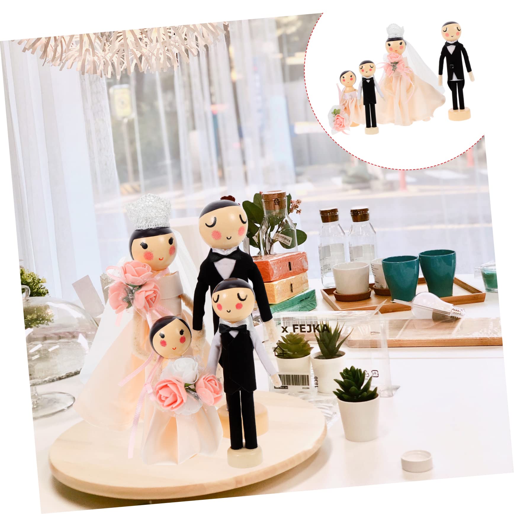 Abaodam 4stücke Holzehepaarfigur Hochzeitstorte Dekoration Set Aus Holzfiguren Für Hochzeitsfeiern Und Zimmertische