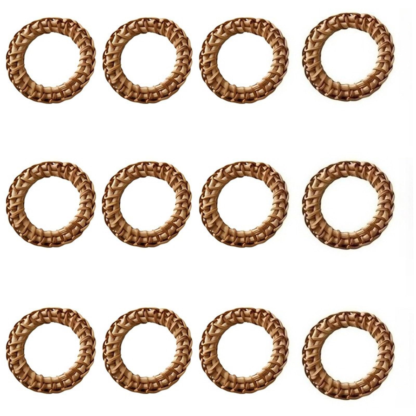 Bohemian Hand-Woven Rattan Napkin Rings Set of 12 for Rustic Table Decor