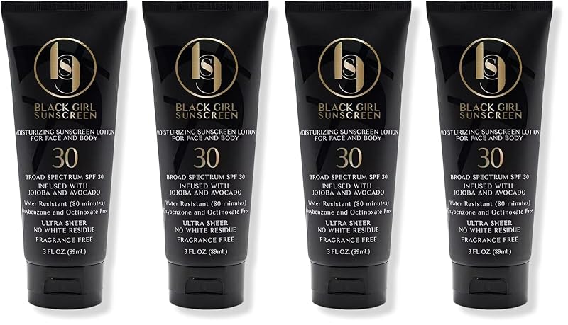 BLACK GIRL SUNSCREEN Protetor solar facial e corporal FPS 30, 90 mL, Pacote com 4