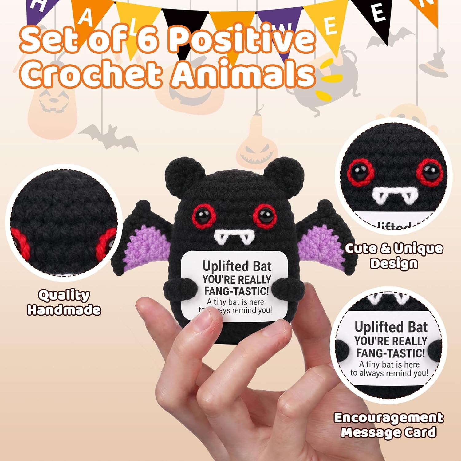 Mixweer 6 Pack Halloween Crochet Ghosts Positive Gifts for Adults
