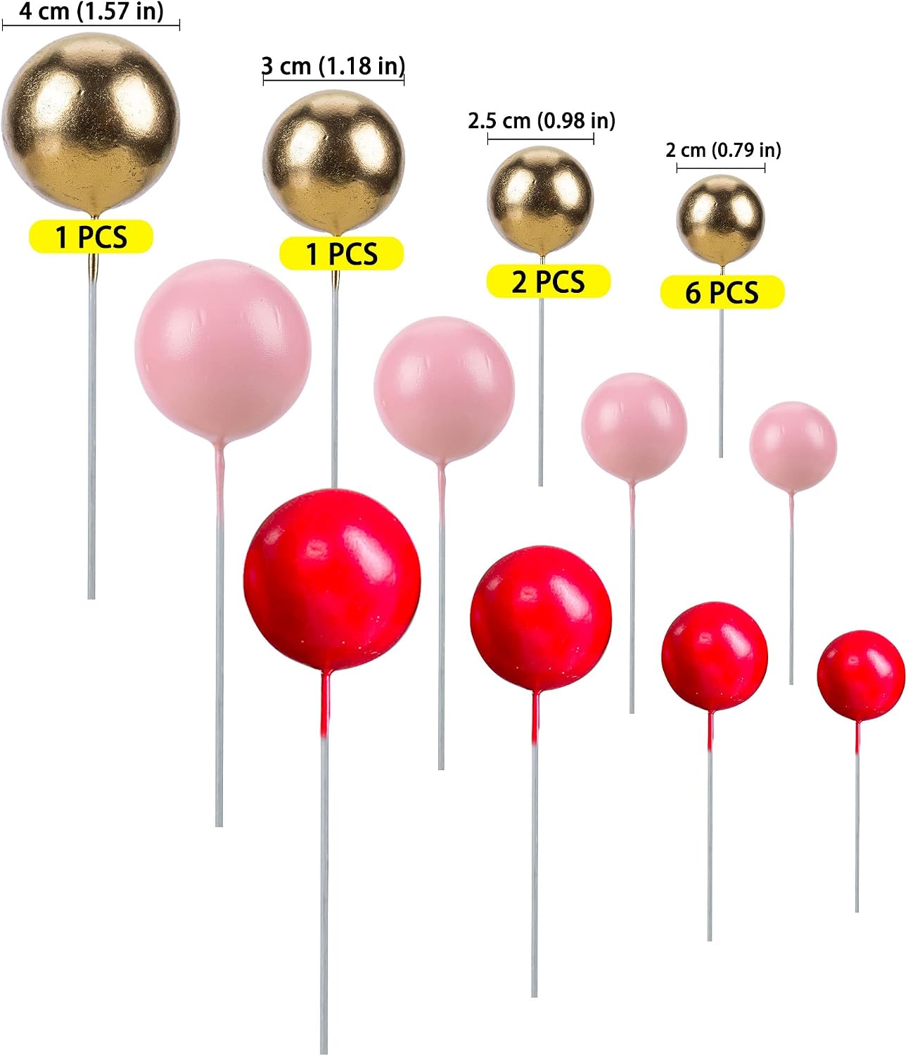 Gyufise 30Pcs Mini Balloon Cake Topper Foam Ball Cake Picks Valentines Day Cupcake Faux Pearl Balls DIY Cake Insert Topper Baking Decoration for Christmas Anniversary Birthday Party Red Pink Gold - Image 3