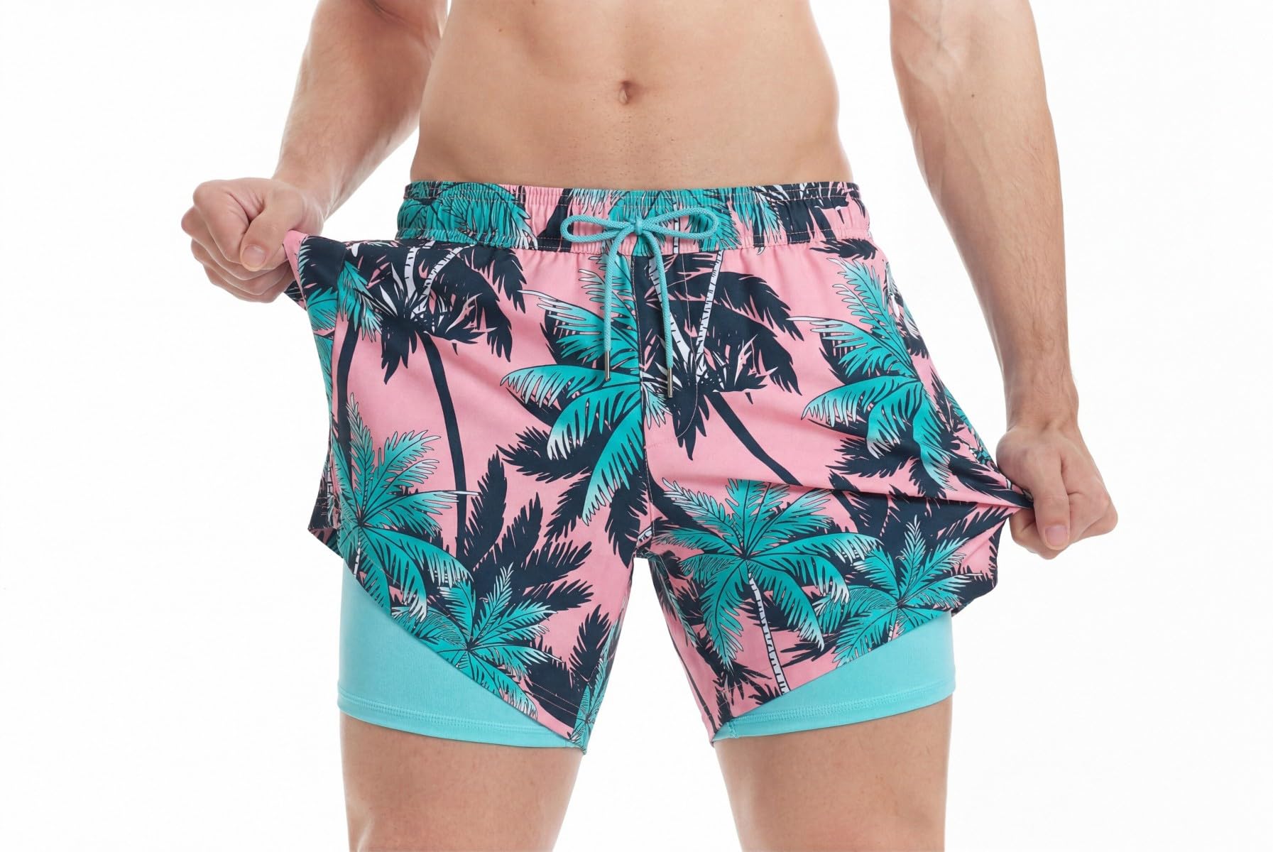 MaaMgic Herren-Badehose, bequeme Badeshorts, mit Kompression, 2-in-1, schnell trocknend, kurze Strandshorts, für Herren, mit Innenshorts, XS – XXL