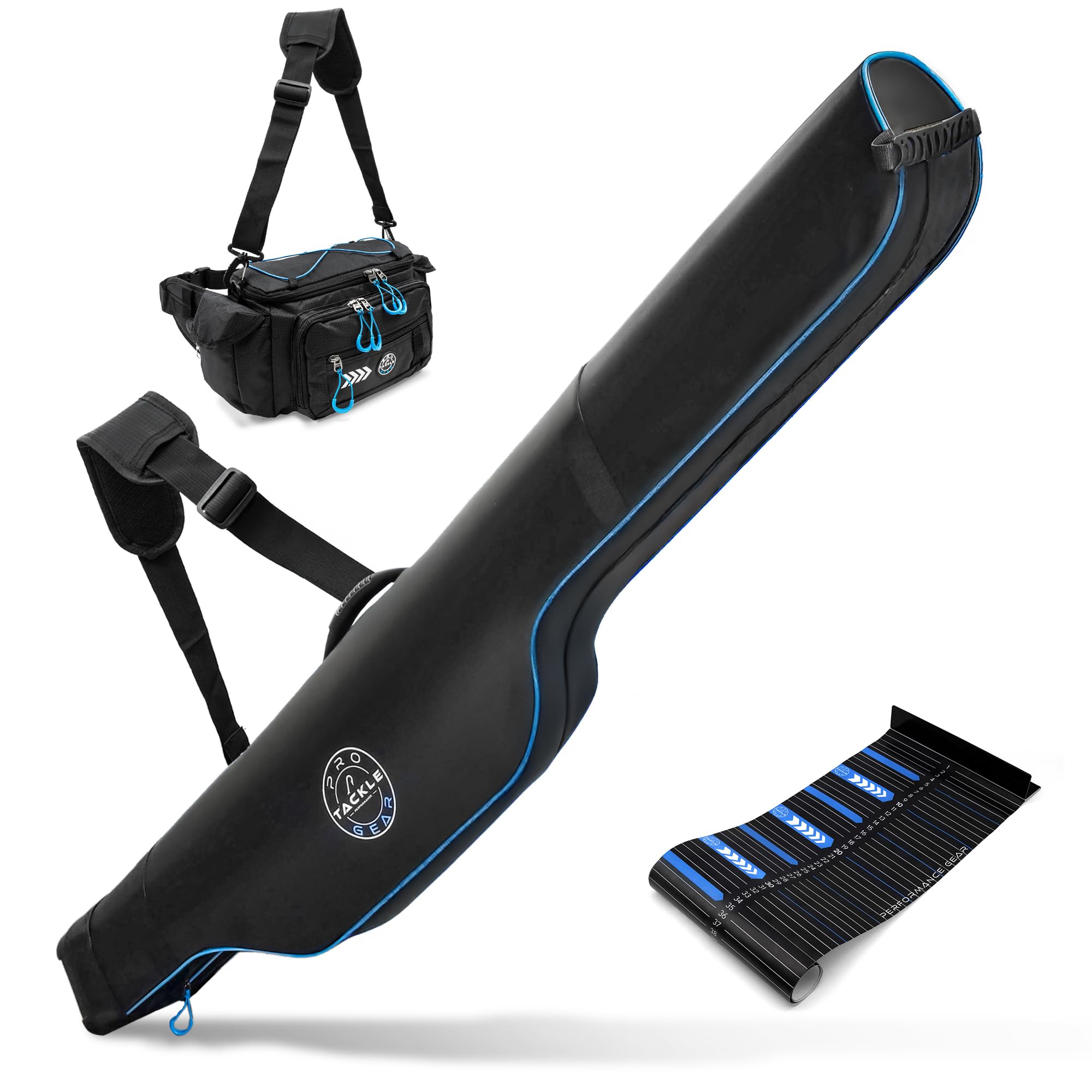 Pro Tackle Strike Mobility Set I – 3-teiliges Taschenset für mobiles Angeln - Strike Bum Bag, One Rod Hardcase 146 cm, fischschonendes 120 × 20 cm Measure Tape - Streetfishing & Raubfisch-Komplettset