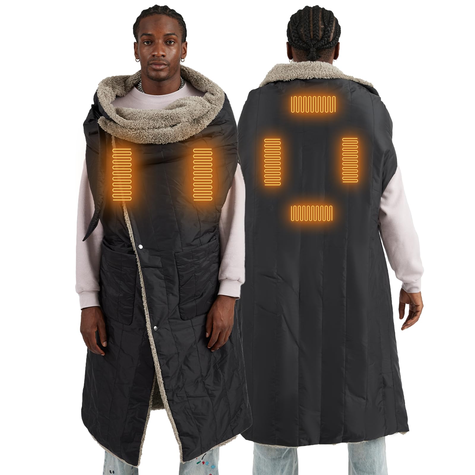 ZonLiZ-Style Battery Operated Heated Blanket, Wearable Portable Heated Blanket Cordless with 10000mAH Battery, Best for Office Outdoor Camping, Heated Jacket, 3 Heating Levels (7.4V, Classic, Black)