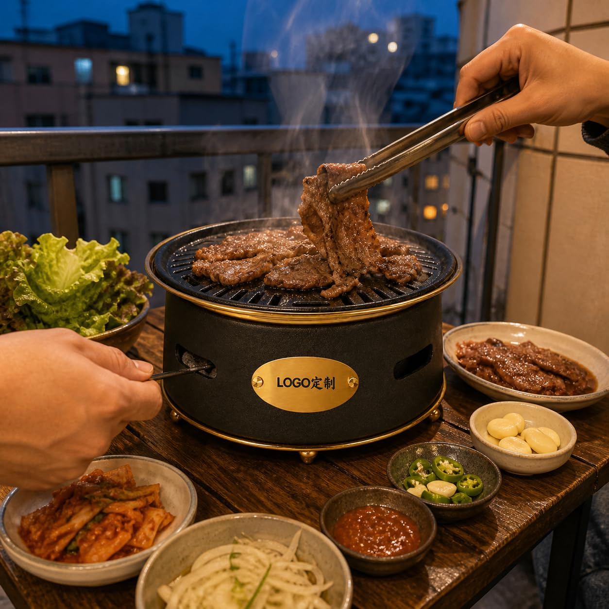 Parrilla Carbón Portátil, 330, bandeja antiadherente negra