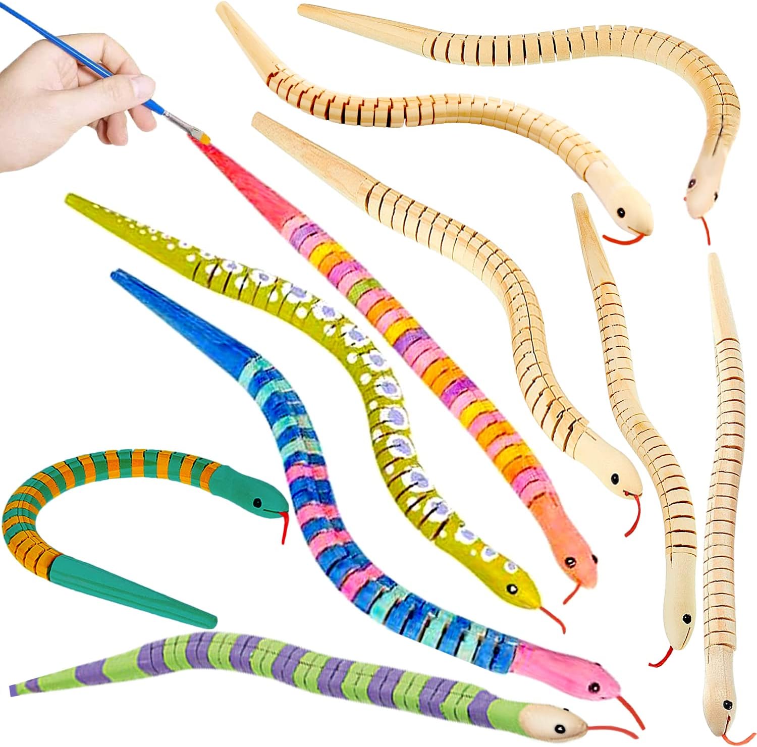 10 PCS 12 Inch Wooden Snakes DIY Unfinished Wiggly Fake