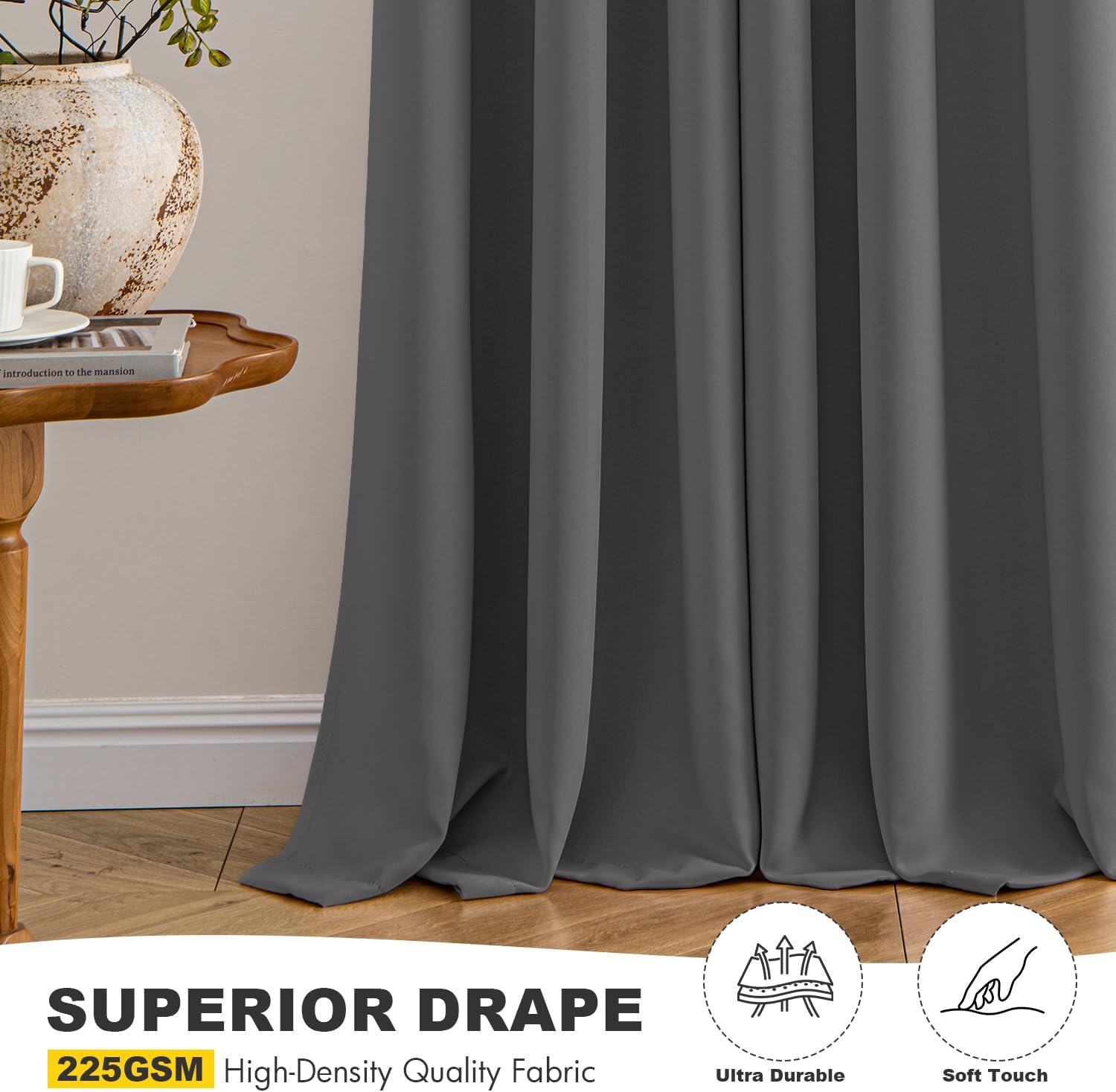 Blackout Curtains for Bedroom 2 Panels 40 x 45 Inch Long Gray thumbnail