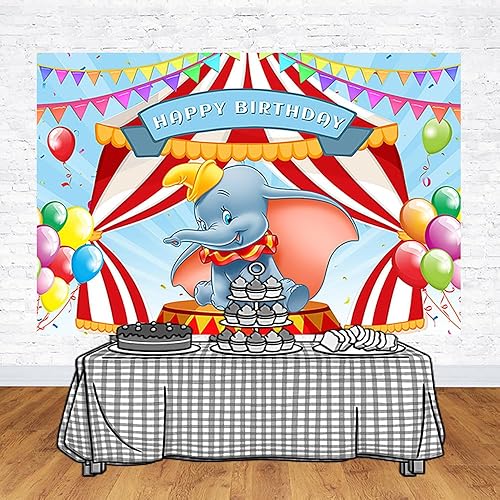Miniatura 3 de Dumbo - Telón de fondo para fiesta de cumpleaños, fondos de fotos azules, tema de cumpleaños de dumbo, pancarta de baby shower, 59 x 38 pulgadas