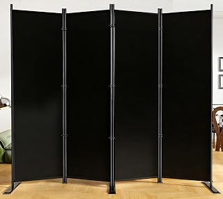 SUNALLY Room Divider Privacy Screens, 4 Panel Divider for Separation, Black