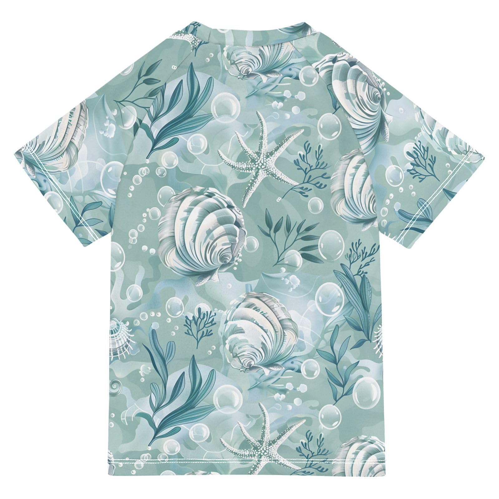 Kids Rash Guard Boys Toddler Swim Shirts Short Sleeve Seashells Algae Bubbles UPF 50+ 3T