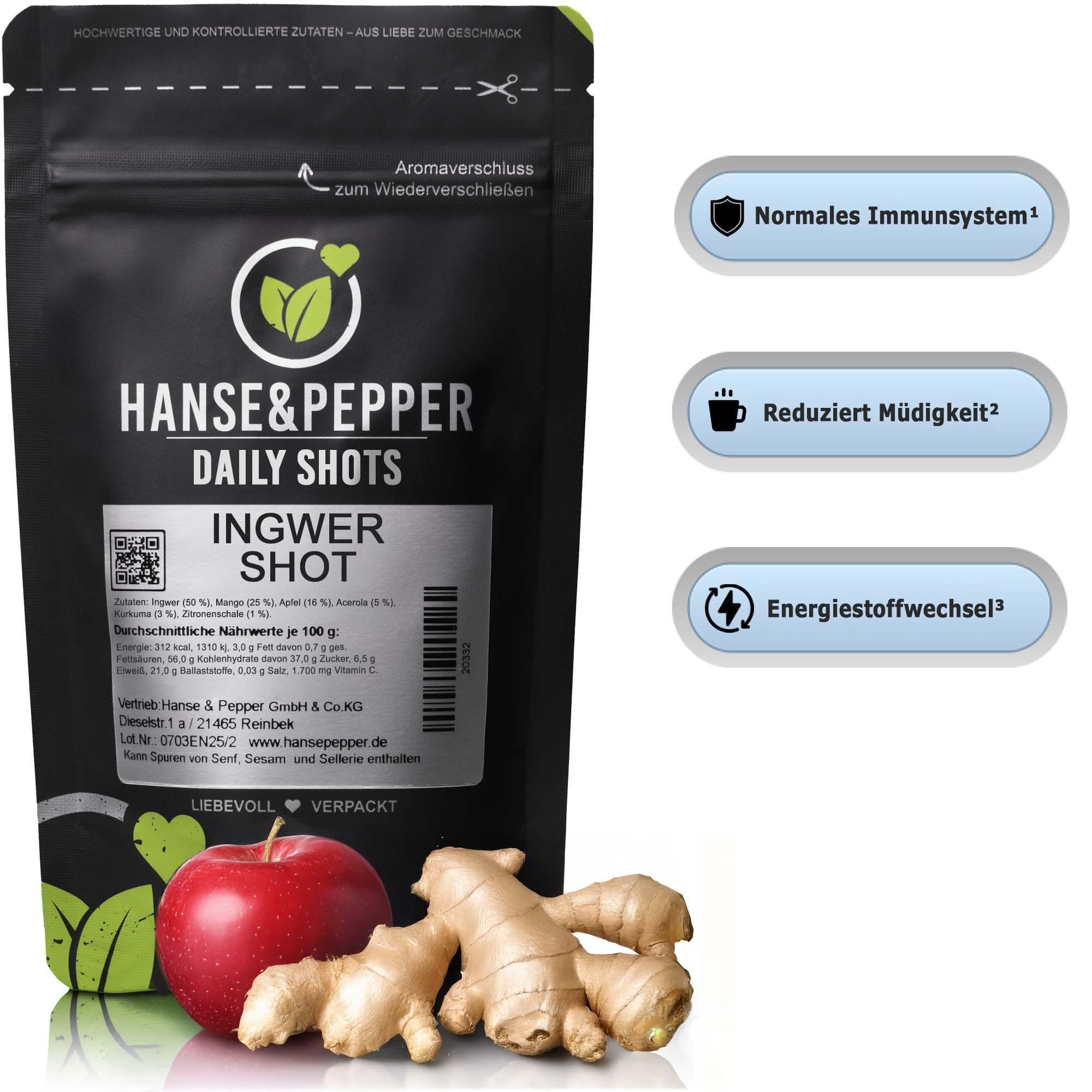 125 Shots Ingwer Shot Pulver Superfood Pulver Ingwer Smoothie Pulver 250g