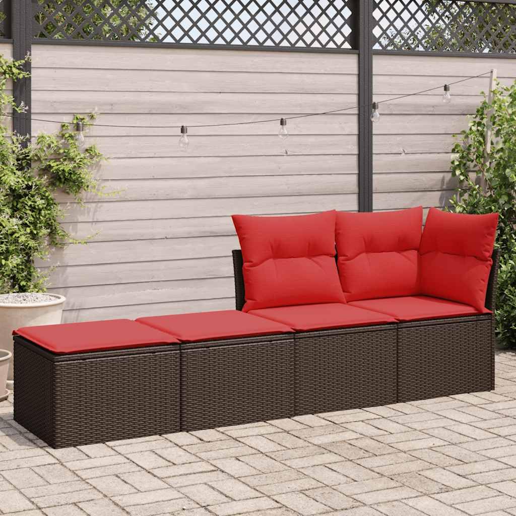Set di mobili da giardino in polyrattan e acacia, marrone, con cuscini e contenitore borsa impermeabile, divano modulare per terrazza
