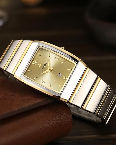 Miniatura 7 de WWOOR Relojes cuadrados para hombres y mujeres, reloj cuadrado de acero inoxidable para hombre con fecha, reloj casual con fecha cuadrada