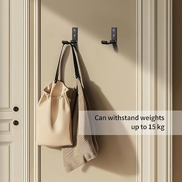 6 Pcs Foldable Wall Hooks for Hanging Heavy Duty, Foldable Hooks Wall Mounted, 90° Folding Wall Hookss, Black Fold Up Towel Hook for Kitchen Bathroom Jackets Bag Towel Coat Hook, with Screws